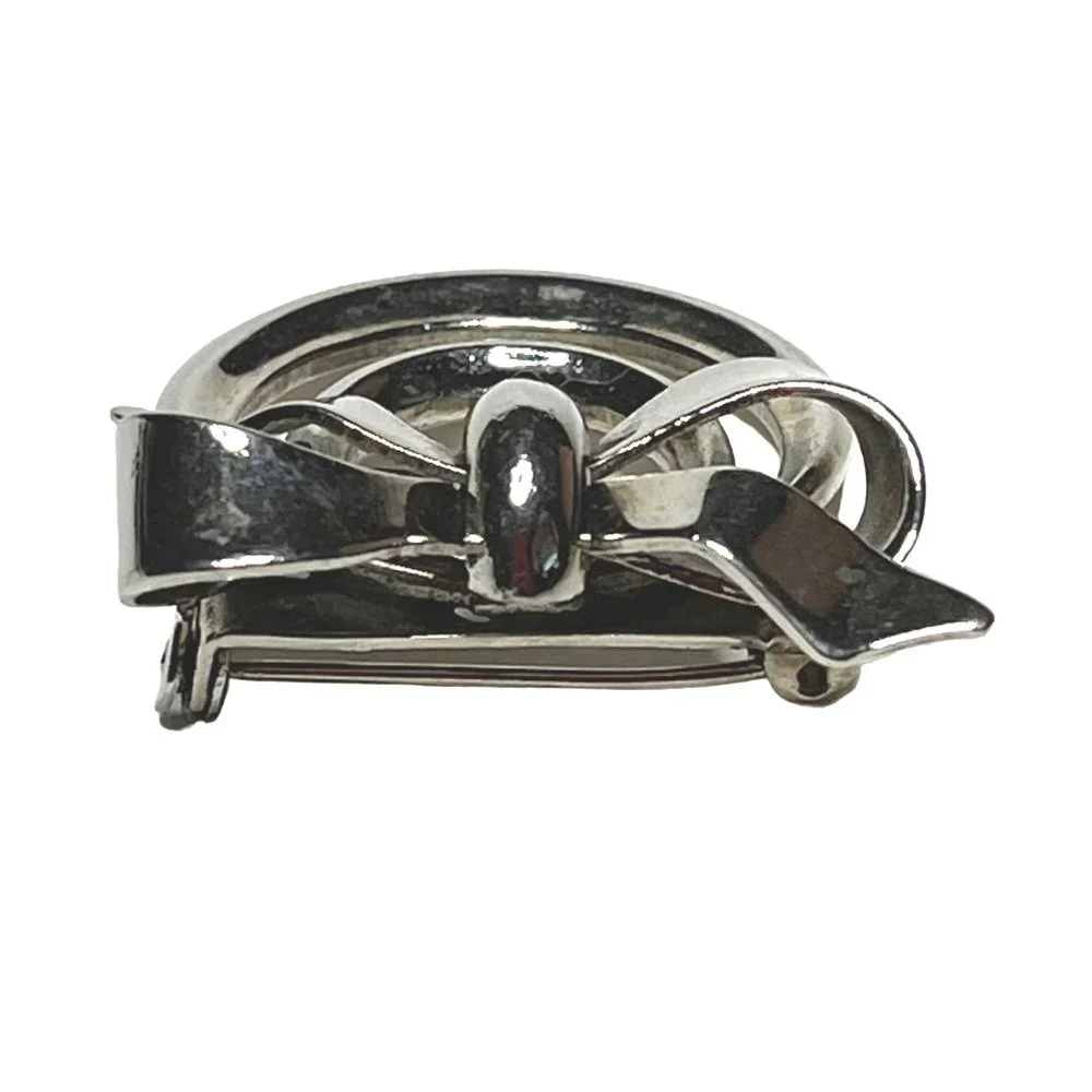 Vintage Silver-Tone Brooch Double Wreath with Bow